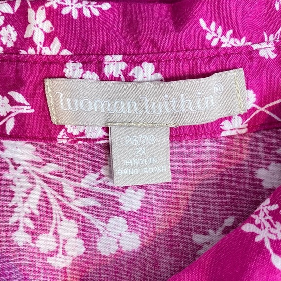 WOMEN WITHIN Plus size 2X Floral Pink Cotton Button up 1/2 sleeve blouse top - Picture 5 of 6